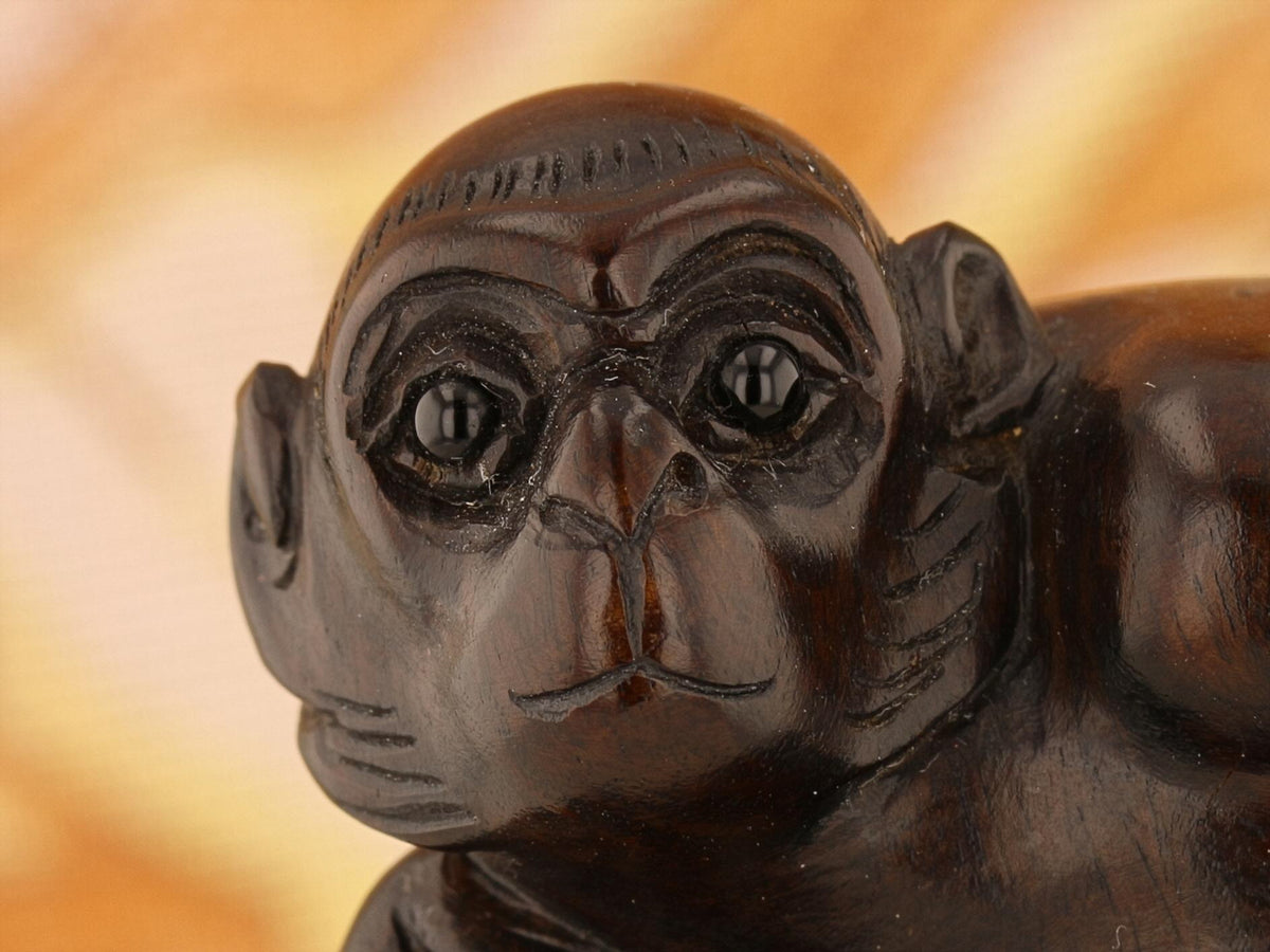 Vintage Ironwood Netsuke: Monkey with Nut