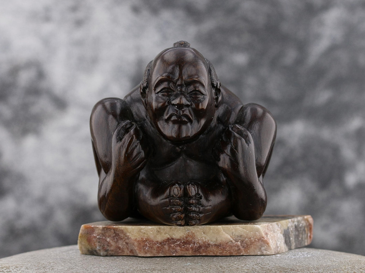 Elder Man Yoga Pose Wooden Netsuke