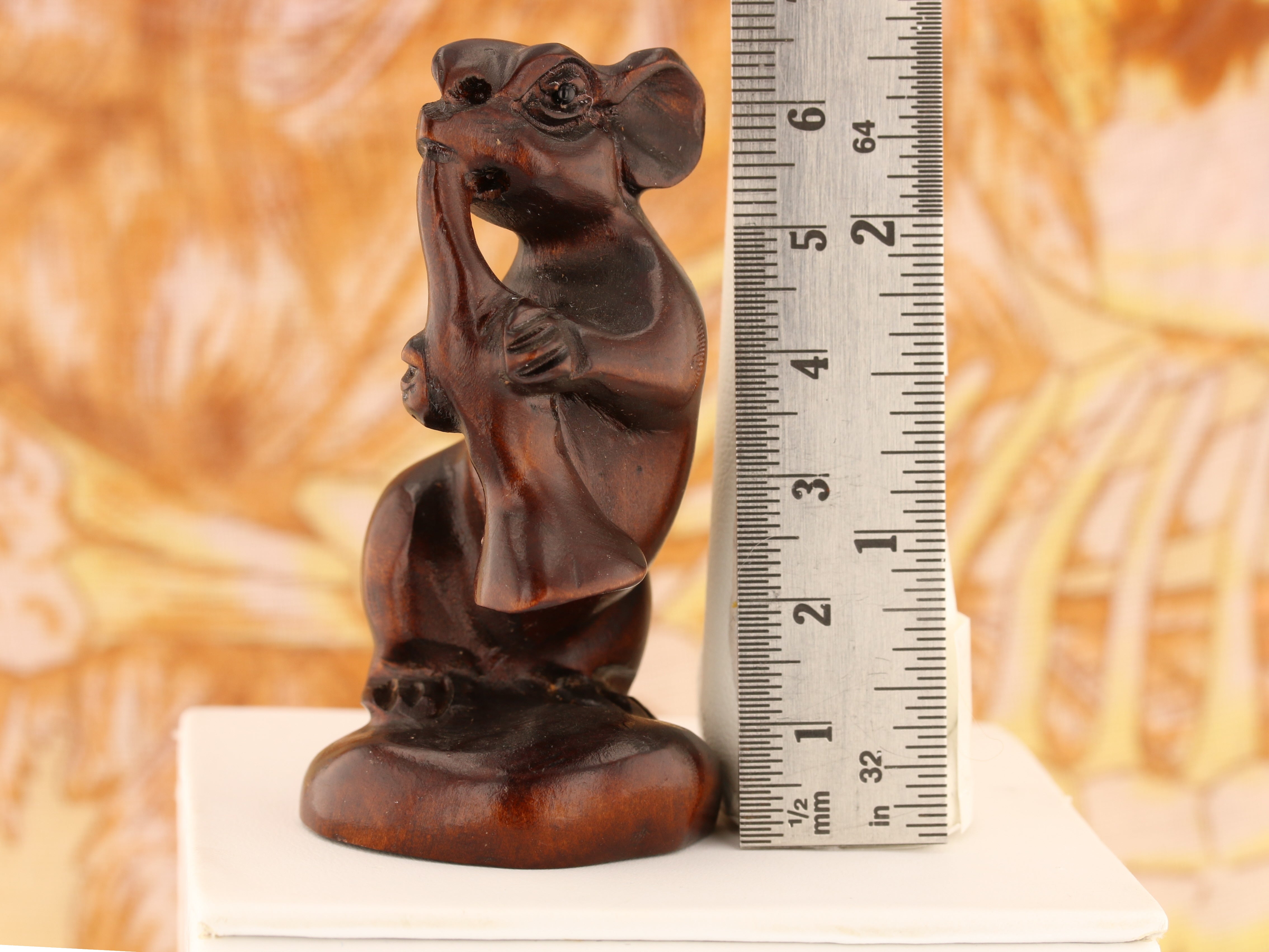 New Orleans Mouse Trumpeter Iron Wood Netsuke - David's Antiques & Jewelry