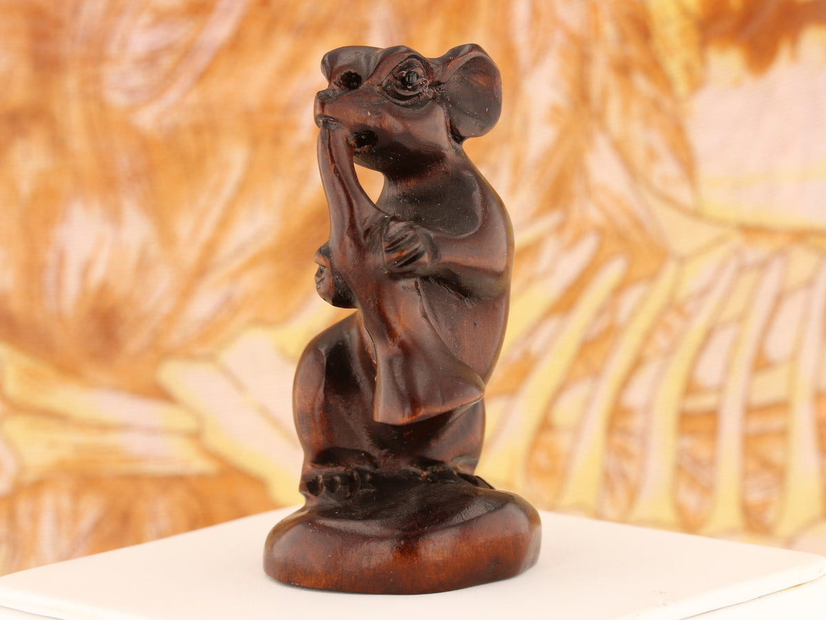 New Orleans Mouse Trumpeter Iron Wood Netsuke