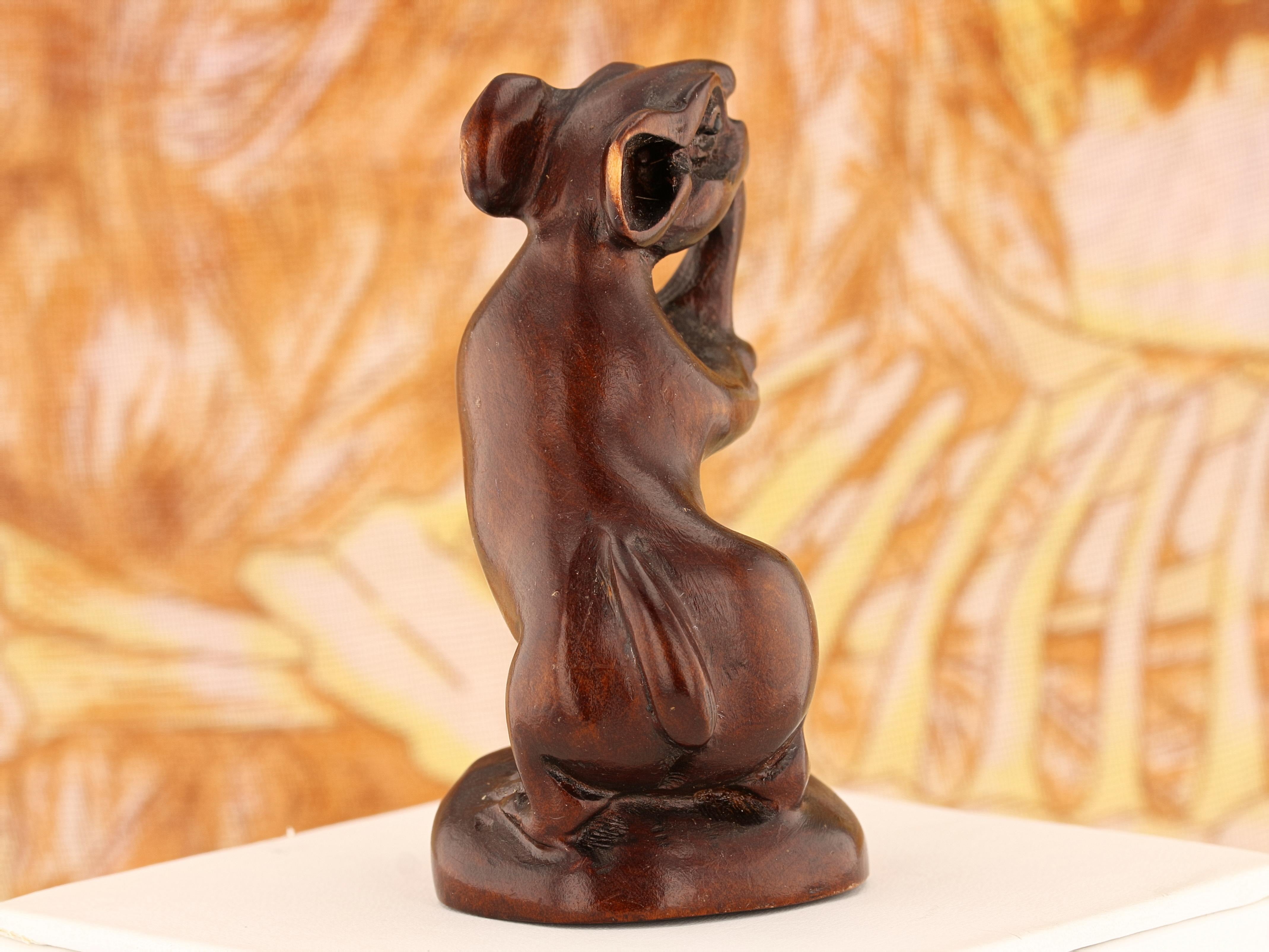 New Orleans Mouse Trumpeter Iron Wood Netsuke - David's Antiques & Jewelry