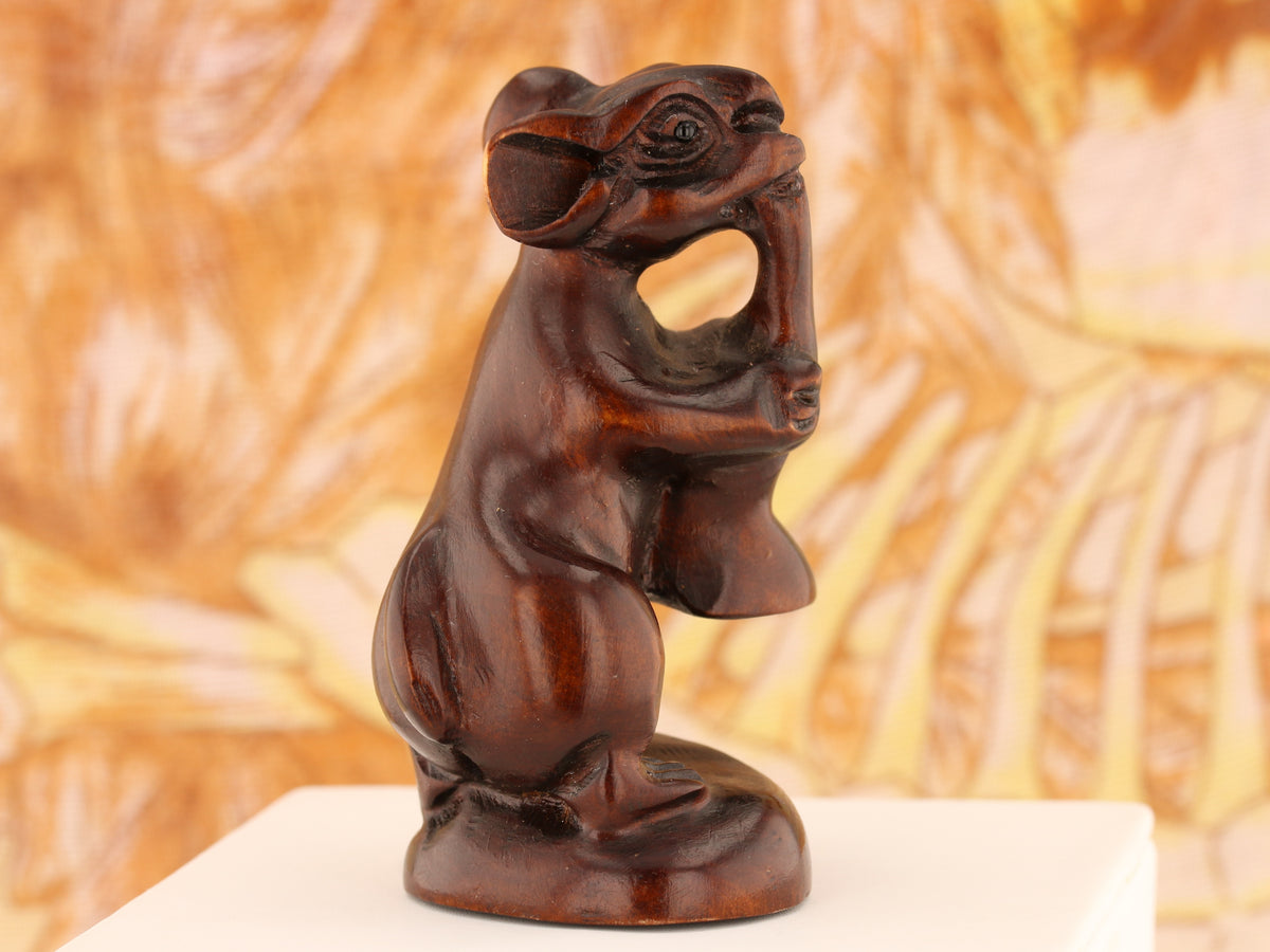 New Orleans Mouse Trumpeter Iron Wood Netsuke