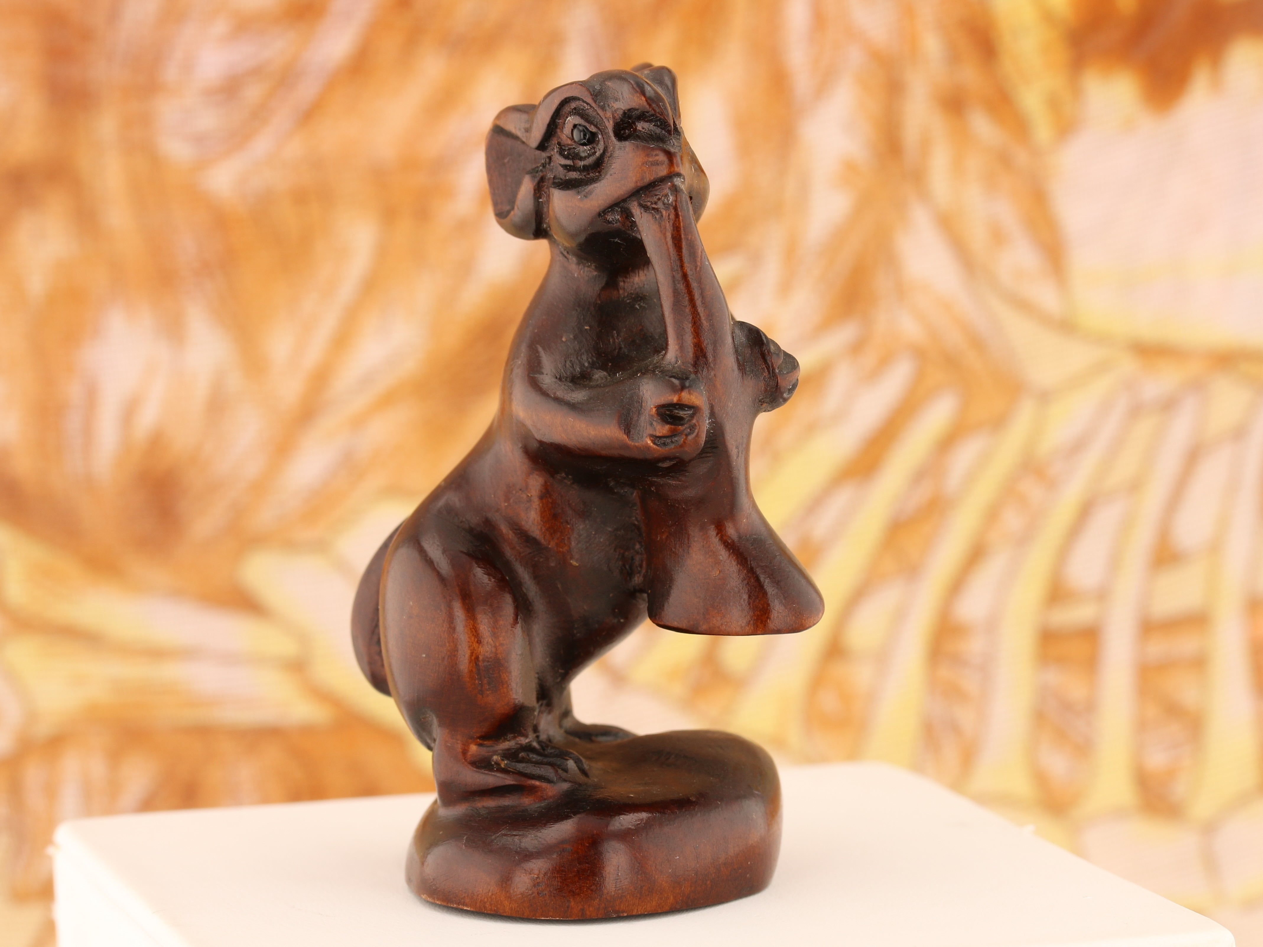 New Orleans Mouse Trumpeter Iron Wood Netsuke - David's Antiques & Jewelry