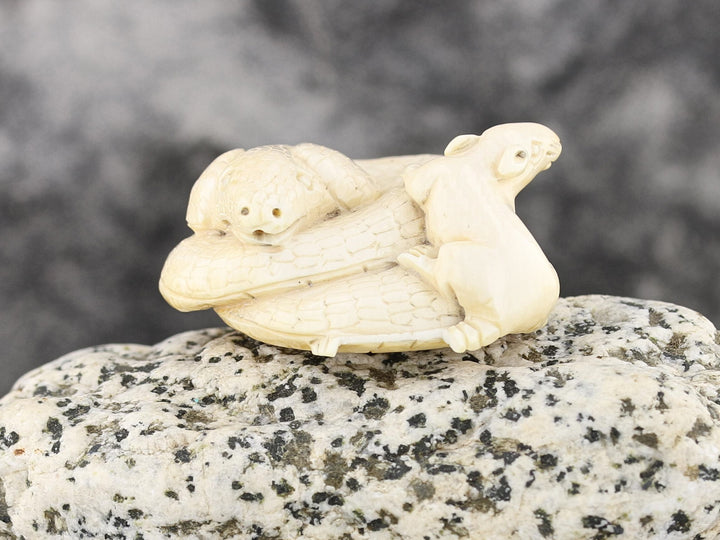 1950s Ivory Netsuke: Snake & Rat in Harmony