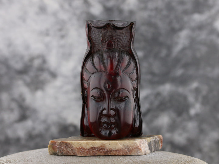 Exquisite Kuan Yin Netsuke Carved from Cherry Amber - C1880