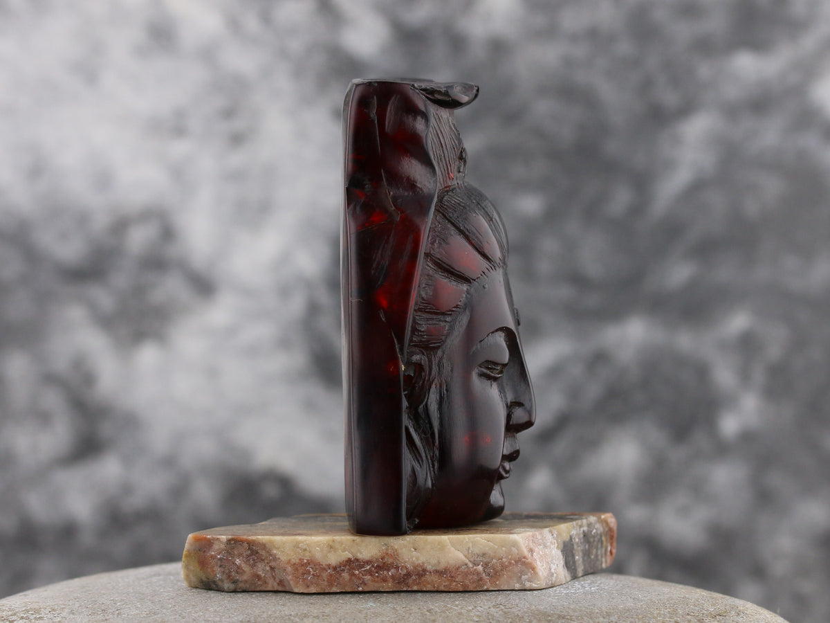 Exquisite Kuan Yin Netsuke Carved from Cherry Amber - C1880