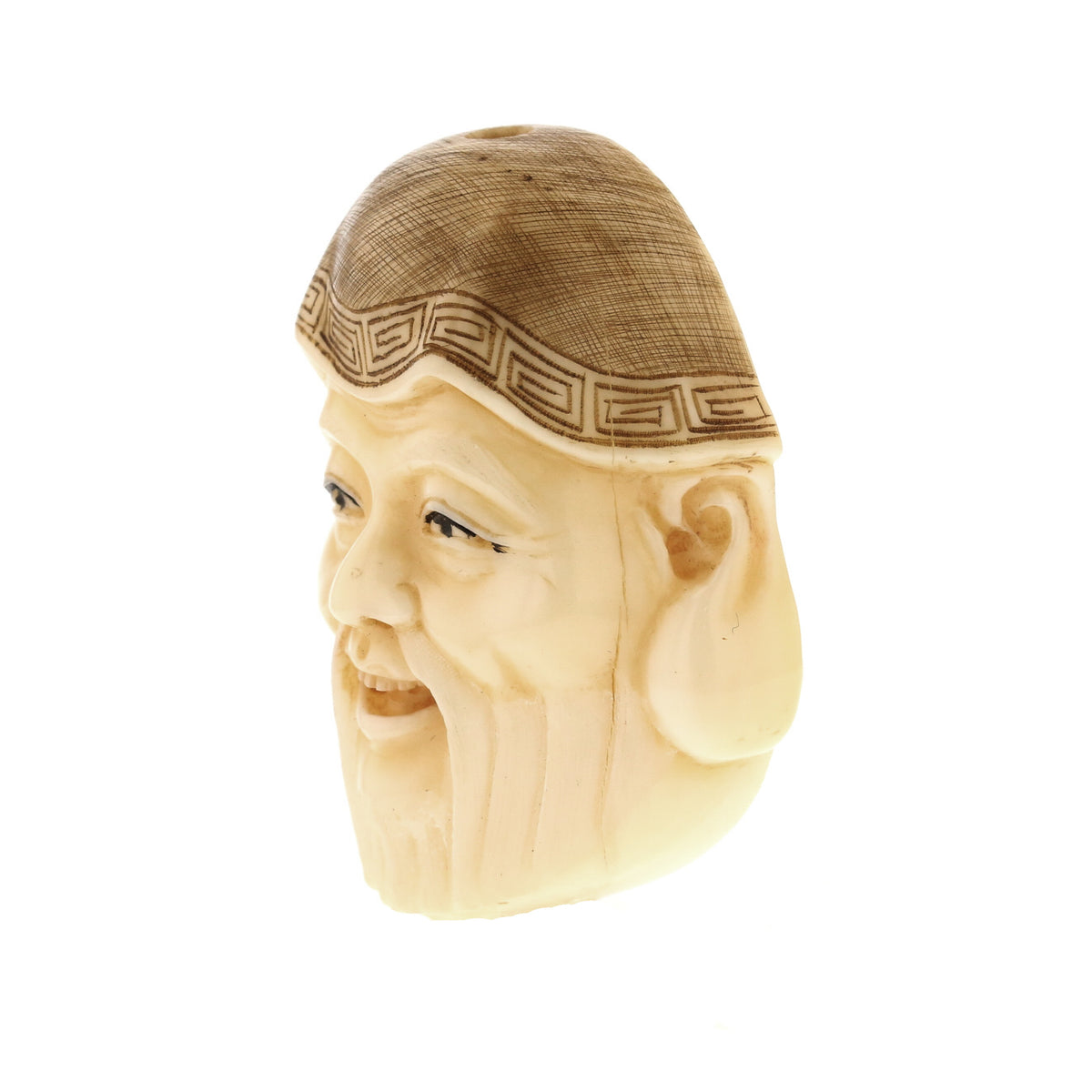 Joyful Ivory Carving: Smiling Face Crafted with Hot Needle Details - C1950