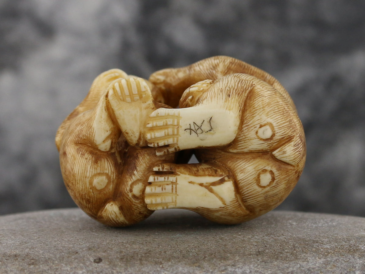 Vintage1950s Ivory Netsuke: Mother Monkey & Baby