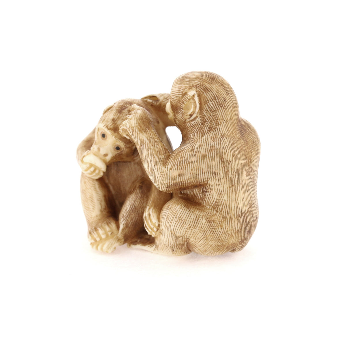 Vintage1950s Ivory Netsuke: Mother Monkey & Baby