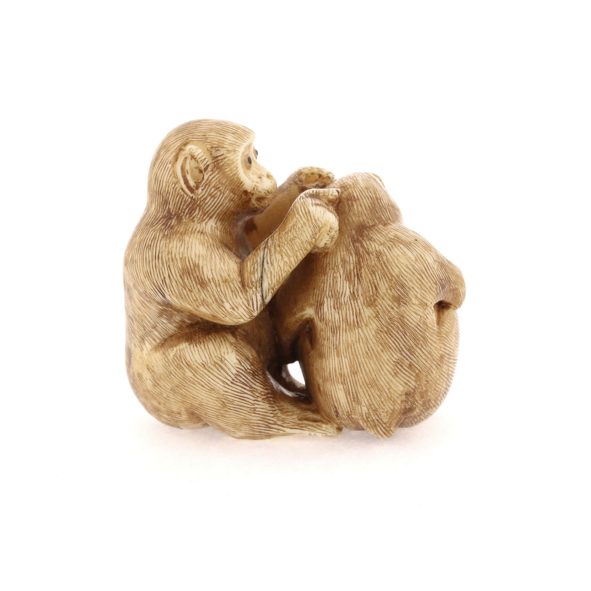 Vintage1950s Ivory Netsuke: Mother Monkey & Baby