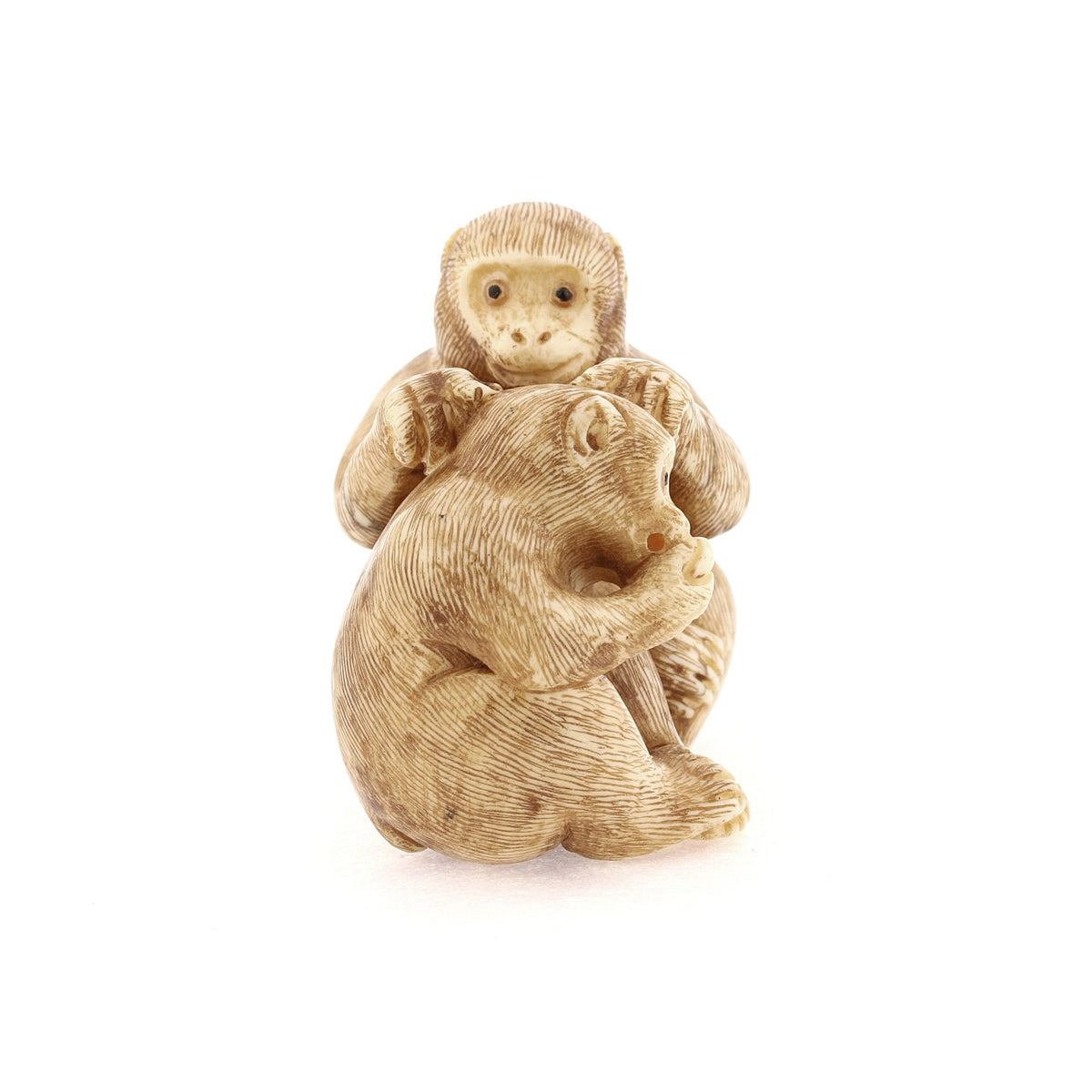 Vintage1950s Ivory Netsuke: Mother Monkey & Baby