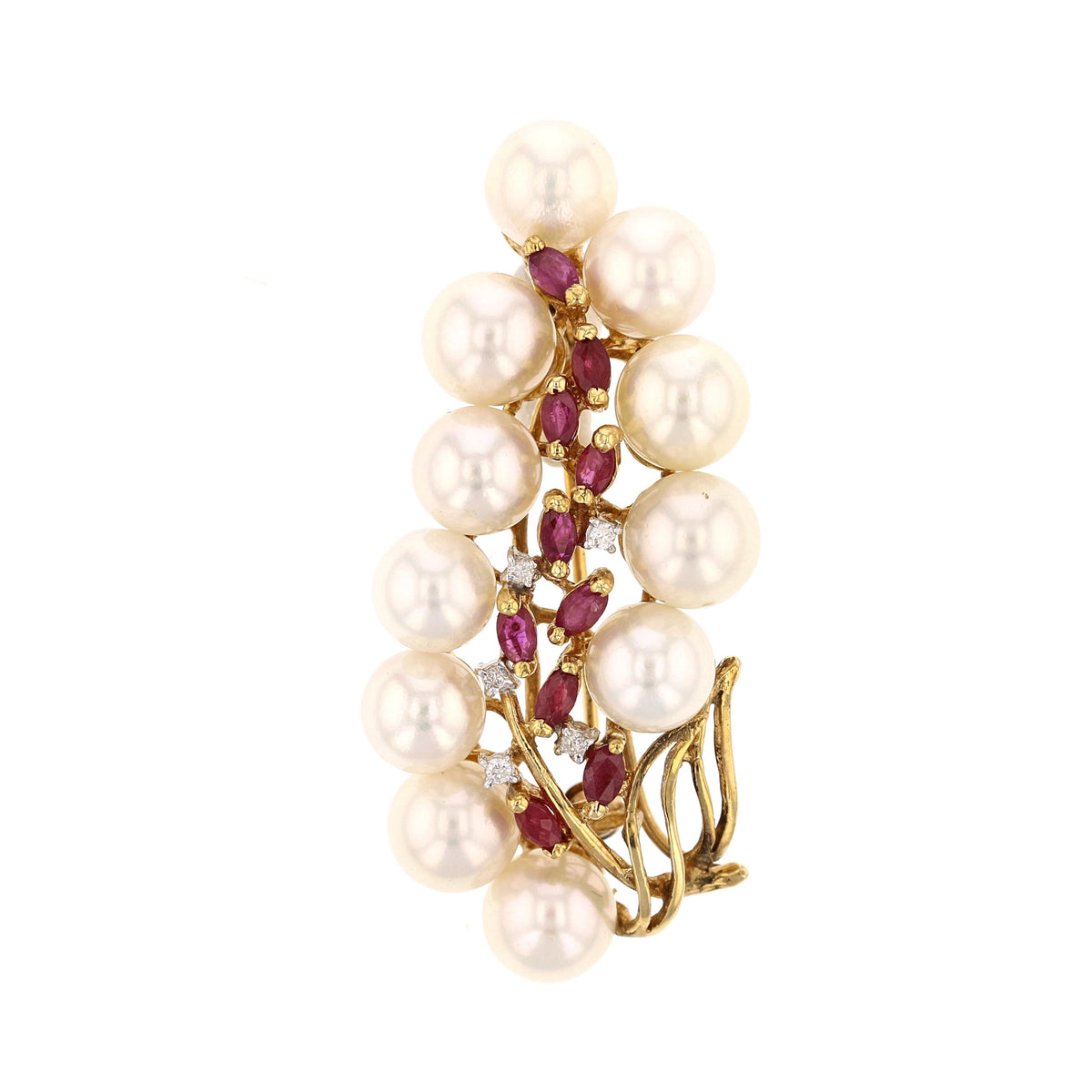 Pearl, Ruby & Diamond Brooch