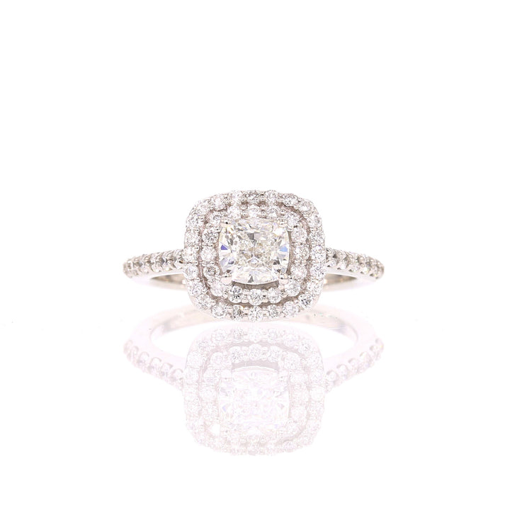 14K White Gold GIA Graded Diamond Cushion Ring