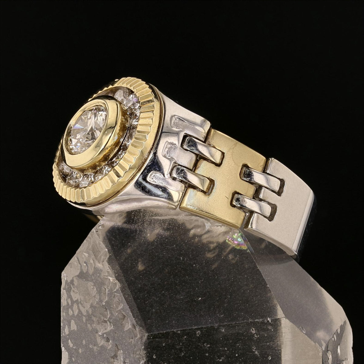 2 Tone Gold Diamond Watch Style Ring