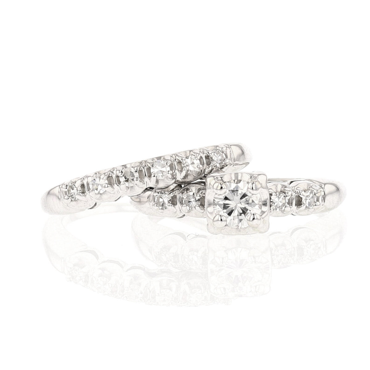 14K White Gold Diamond Engagement/Bridal Ring and Matching Band