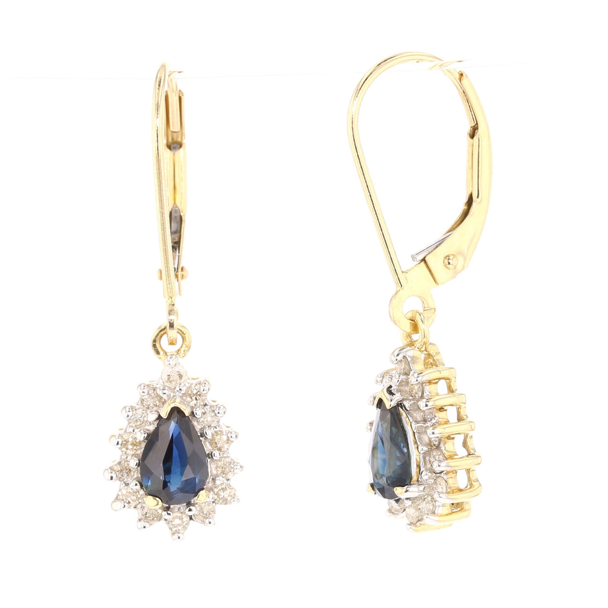 Blue Sapphire Pear Earrings in 14K Yellow Gold