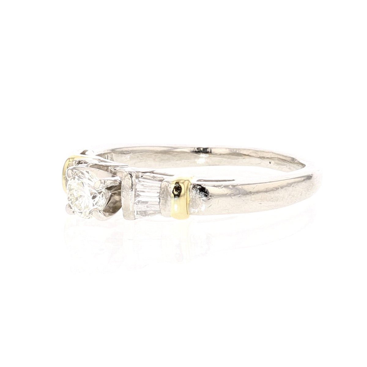 Platinum Diamond and Baguette Accent Engagement/Bridal Ring