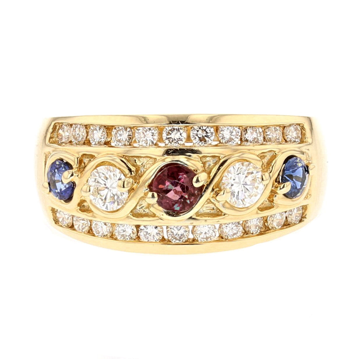 Yellow Gold Red Ruby and Sapphire Ring