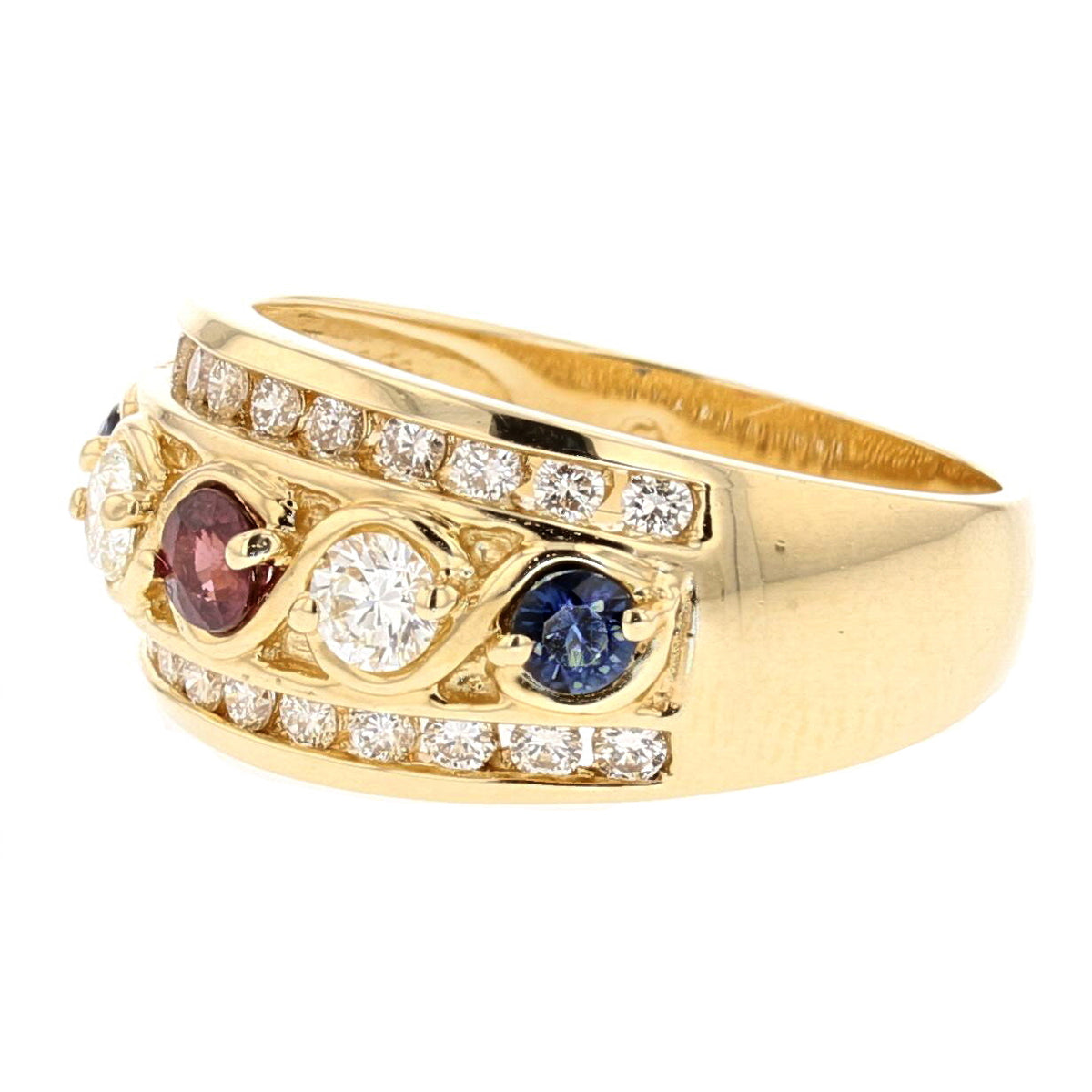 Yellow Gold Red Ruby and Sapphire Ring