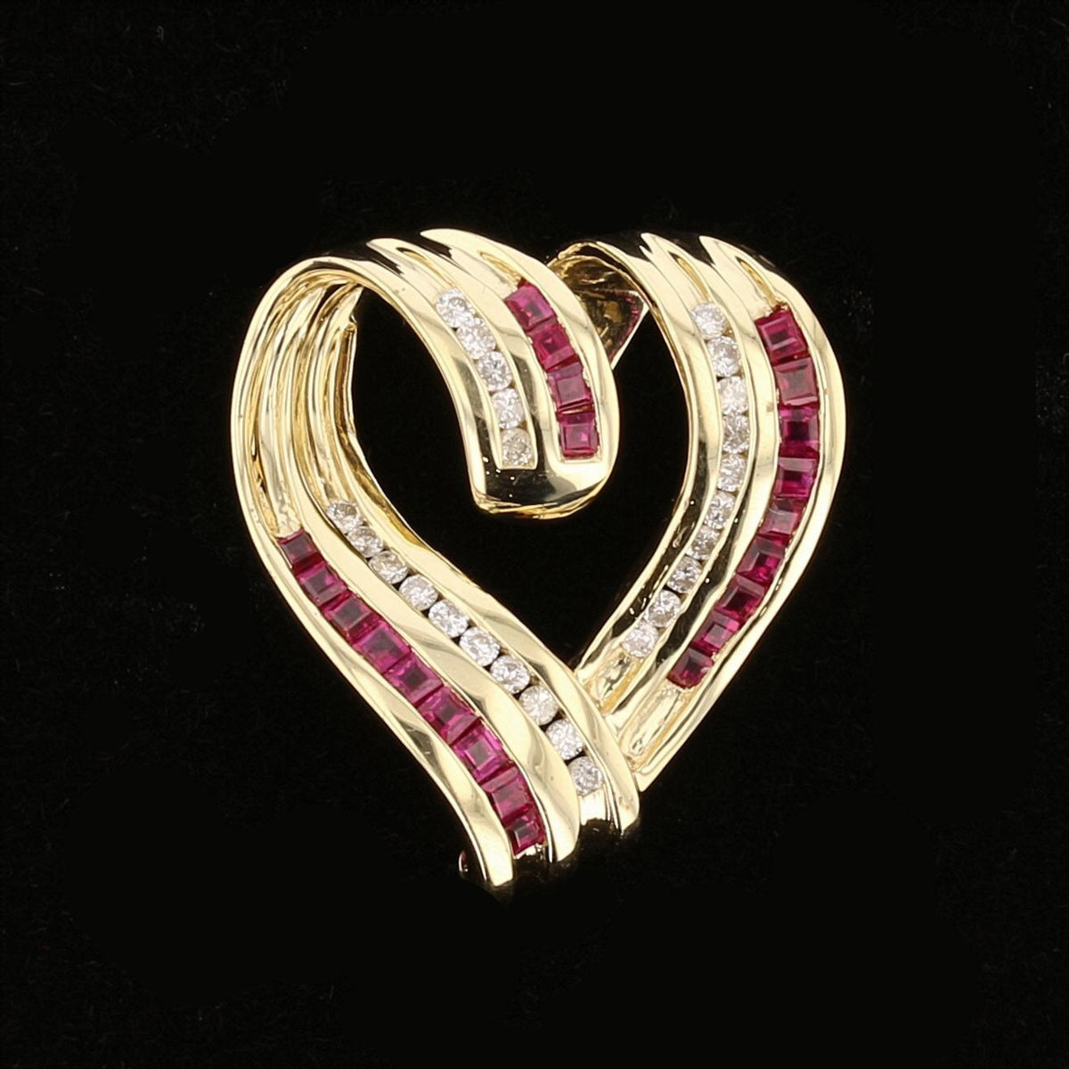 Radiant Diamond & Ruby Heart Gold Pendant
