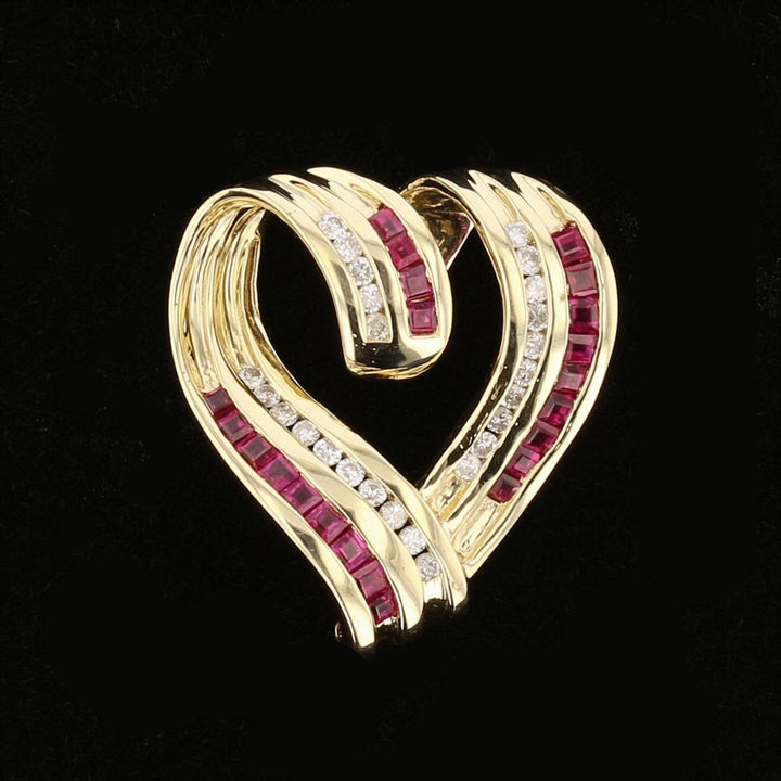 Radiant Diamond & Ruby Heart Gold Pendant