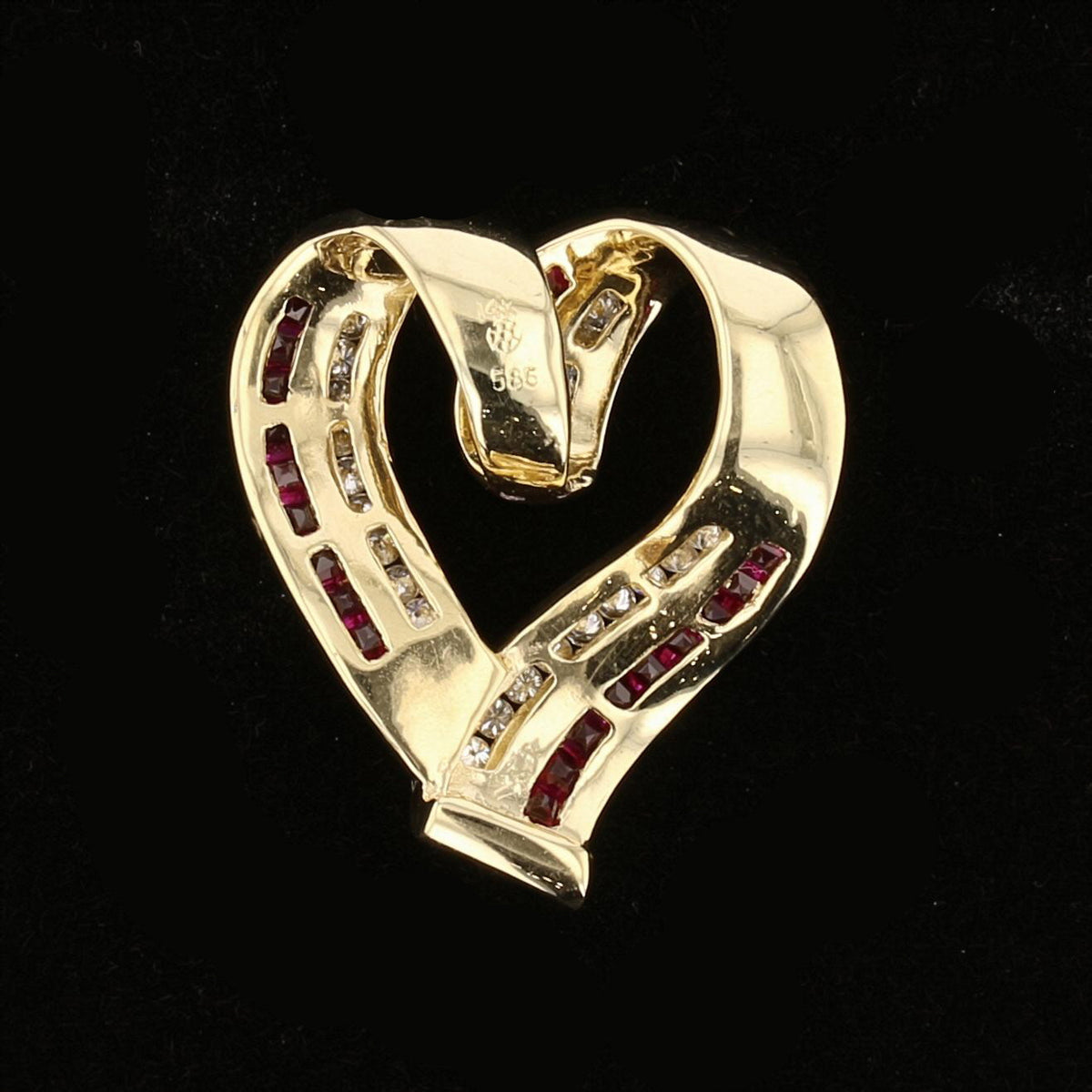 Radiant Diamond & Ruby Heart Gold Pendant