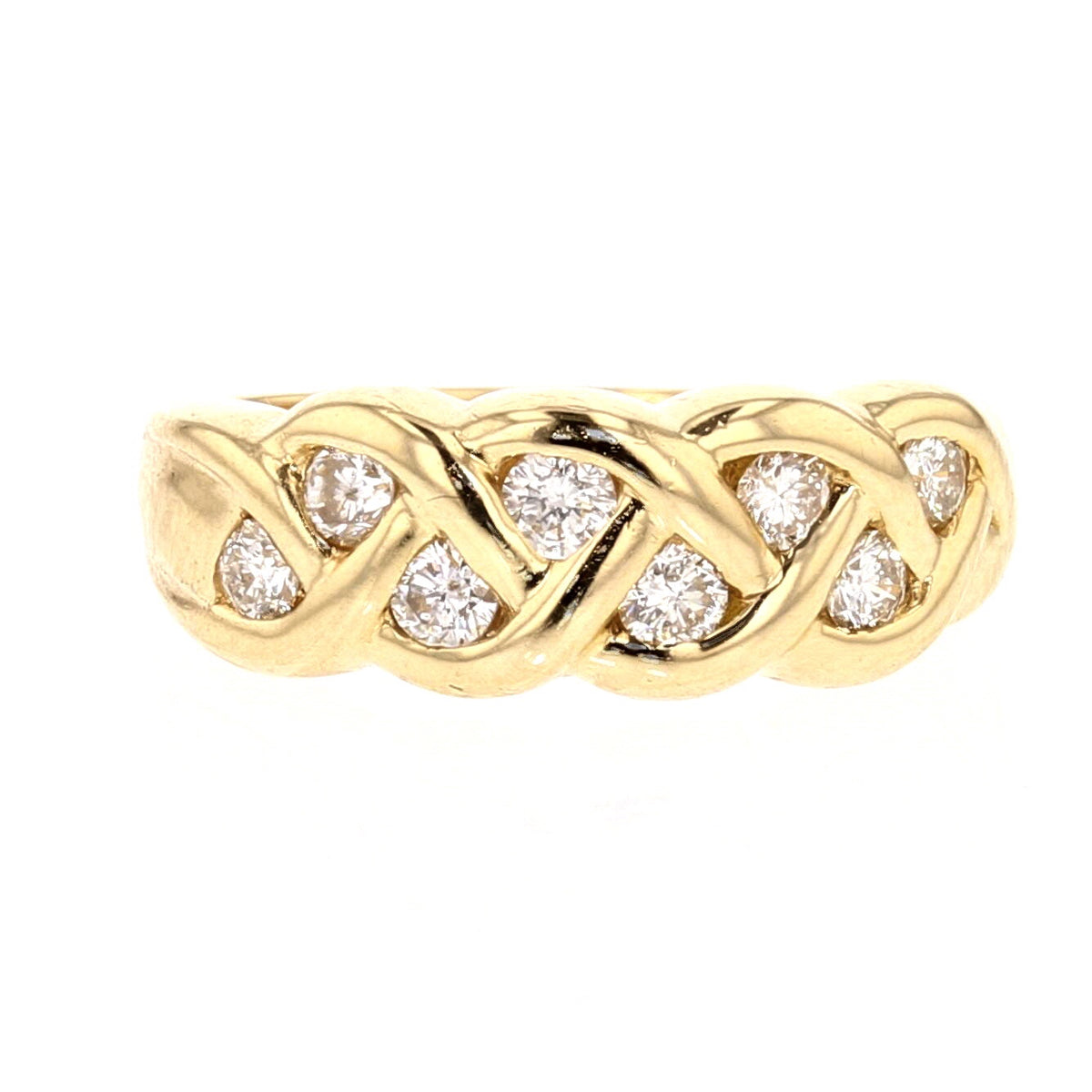 14K Yellow Gold Diamond Braided Band Ring