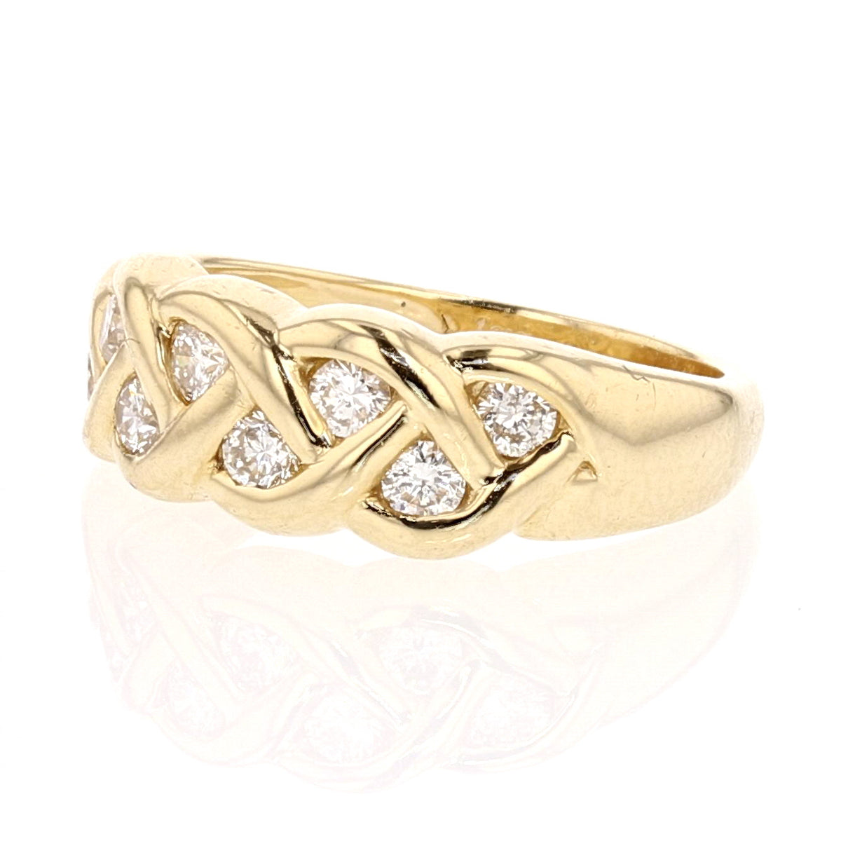 14K Yellow Gold Diamond Braided Band Ring