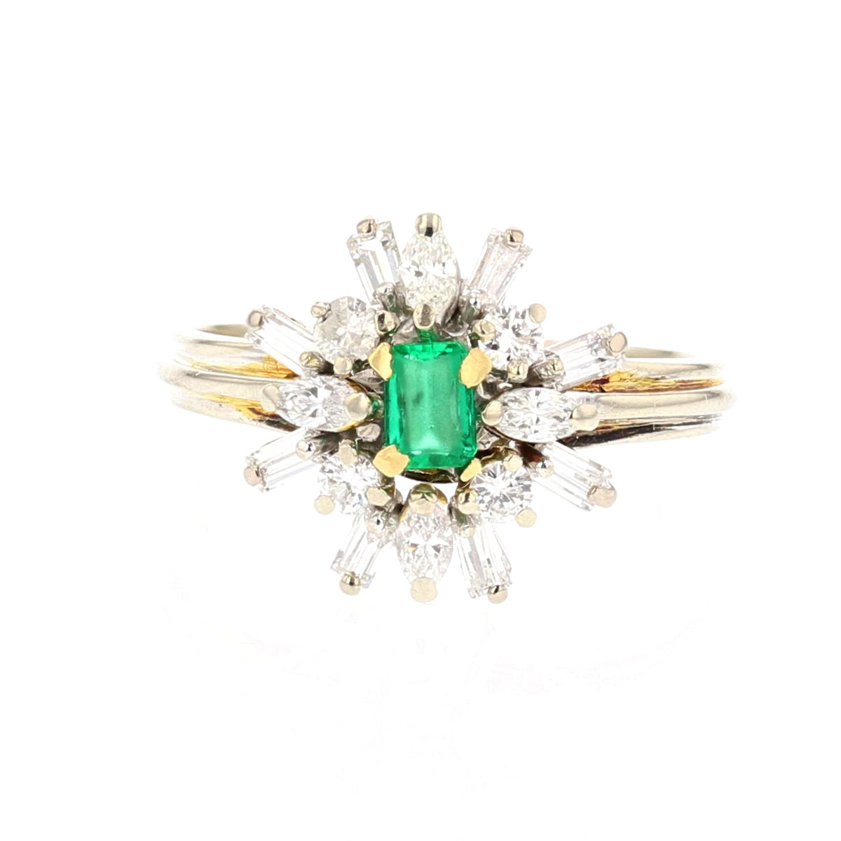 Vintage 14K White Gold Emerald & Diamond Ring