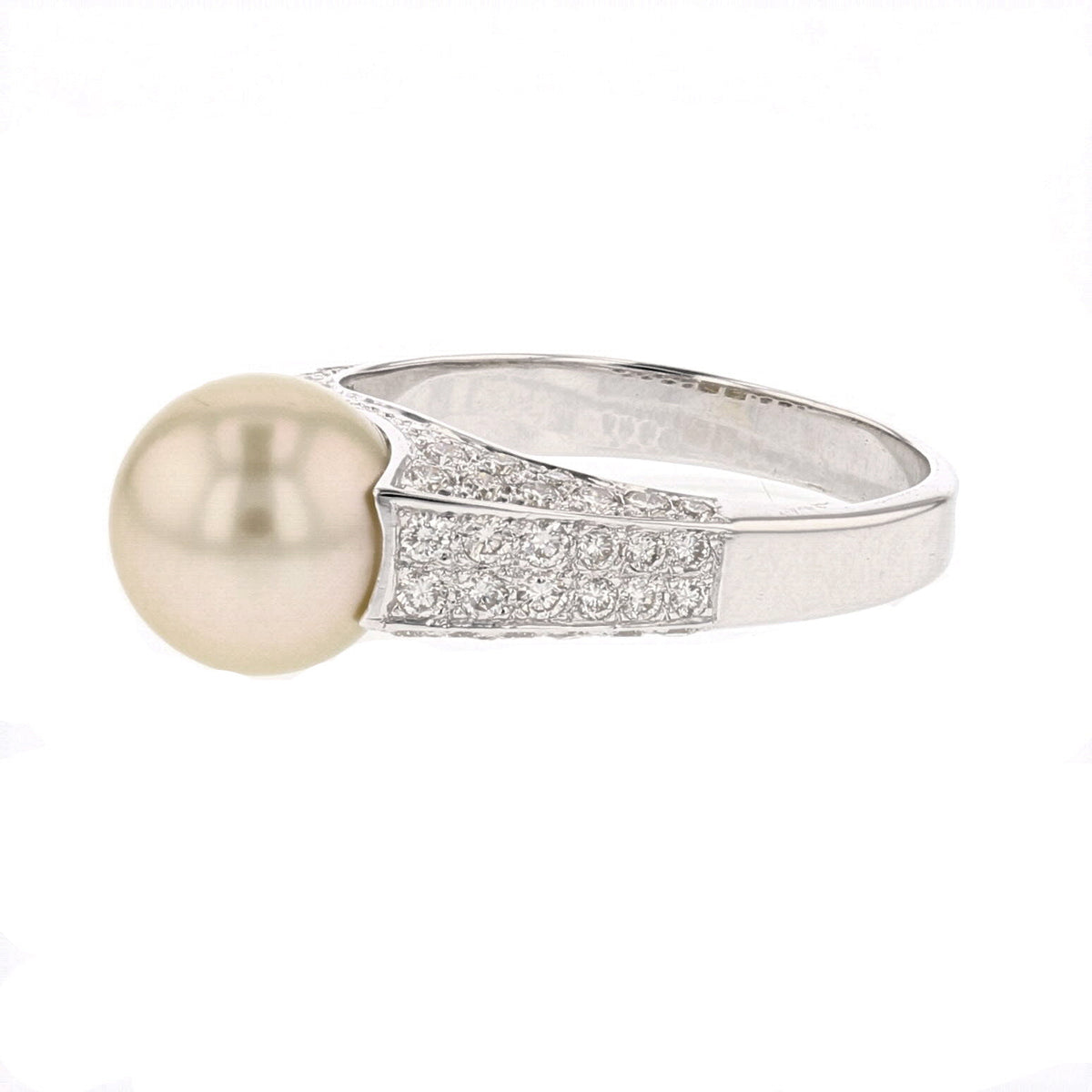 14K White Gold Akoya Pearl, Diamond Ring