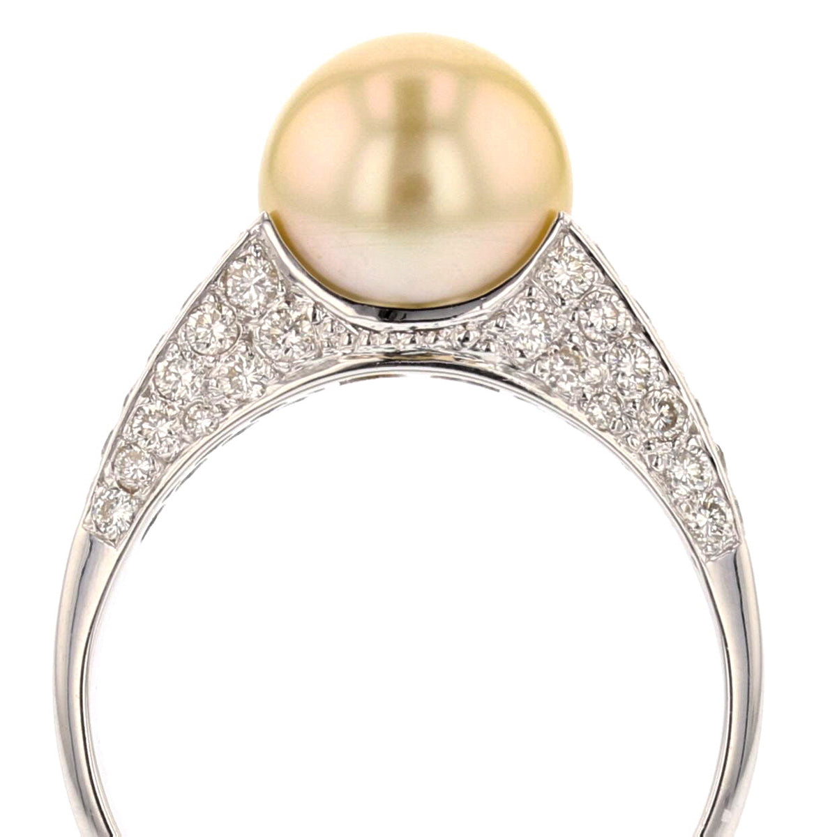 14K White Gold Akoya Pearl, Diamond Ring