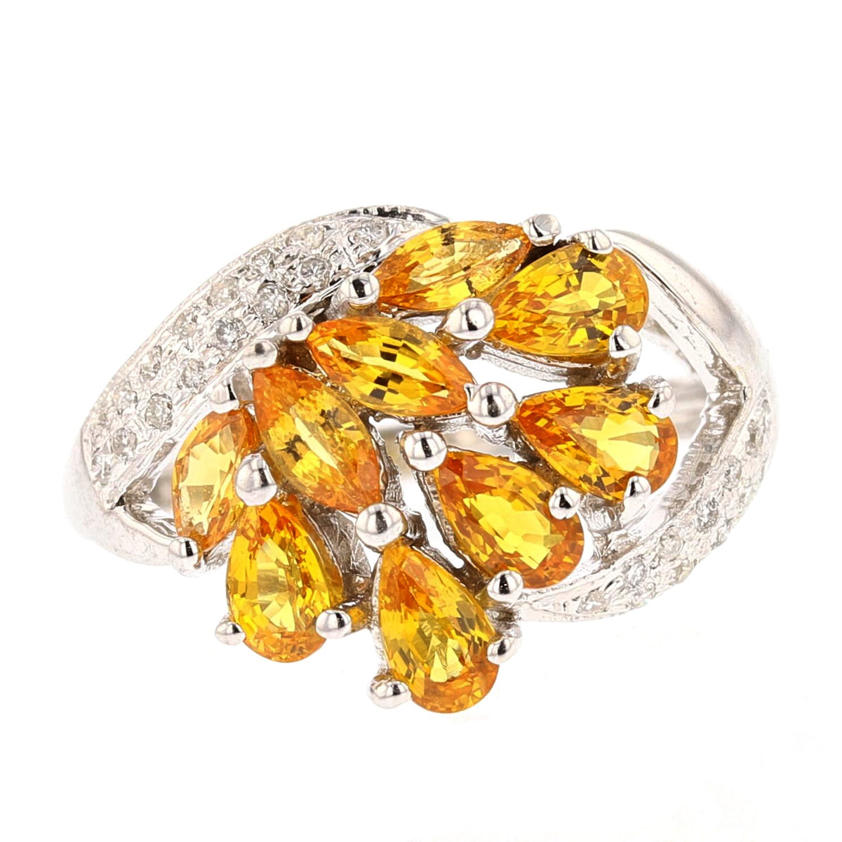 14K White Gold Yellow Sapphire, Diamond Ring