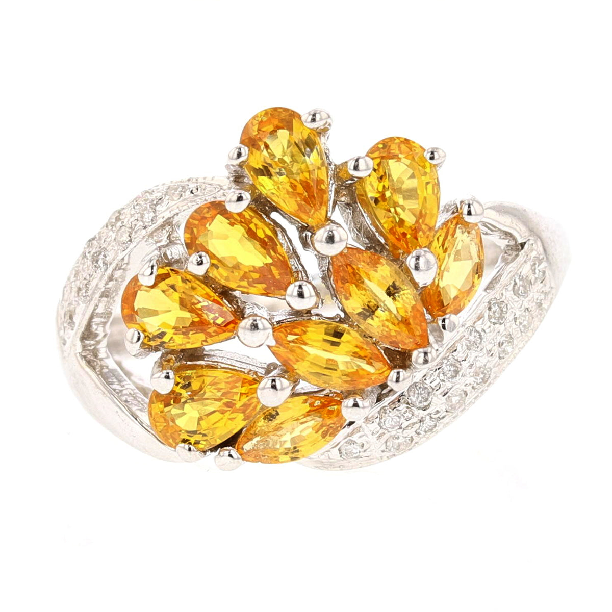 14K White Gold Yellow Sapphire, Diamond Ring