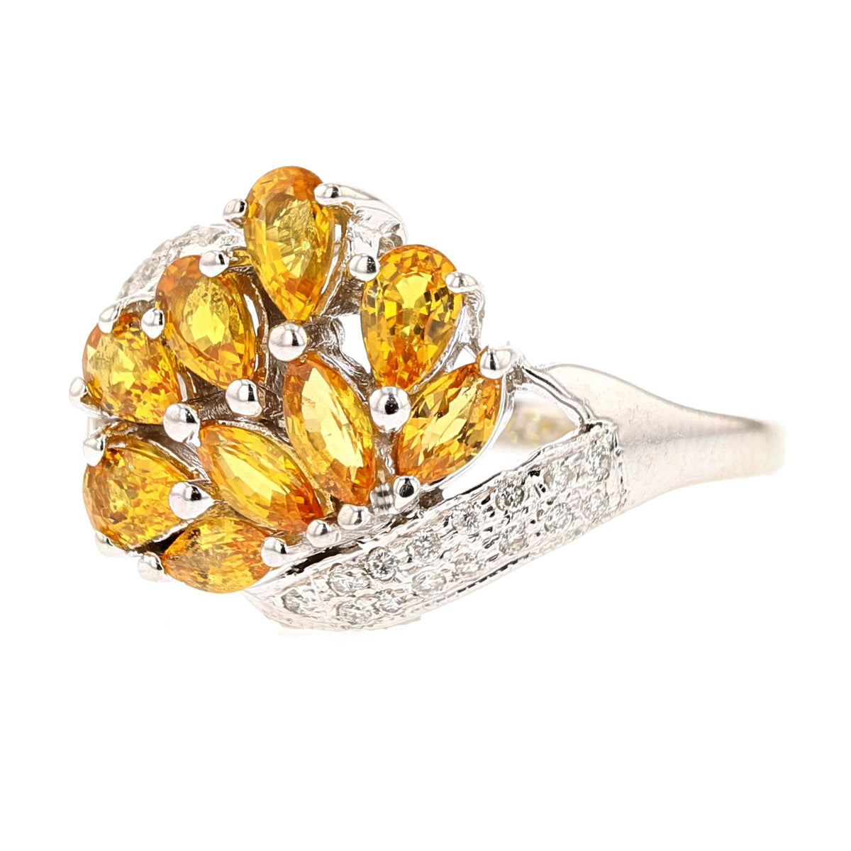14K White Gold Yellow Sapphire, Diamond Ring