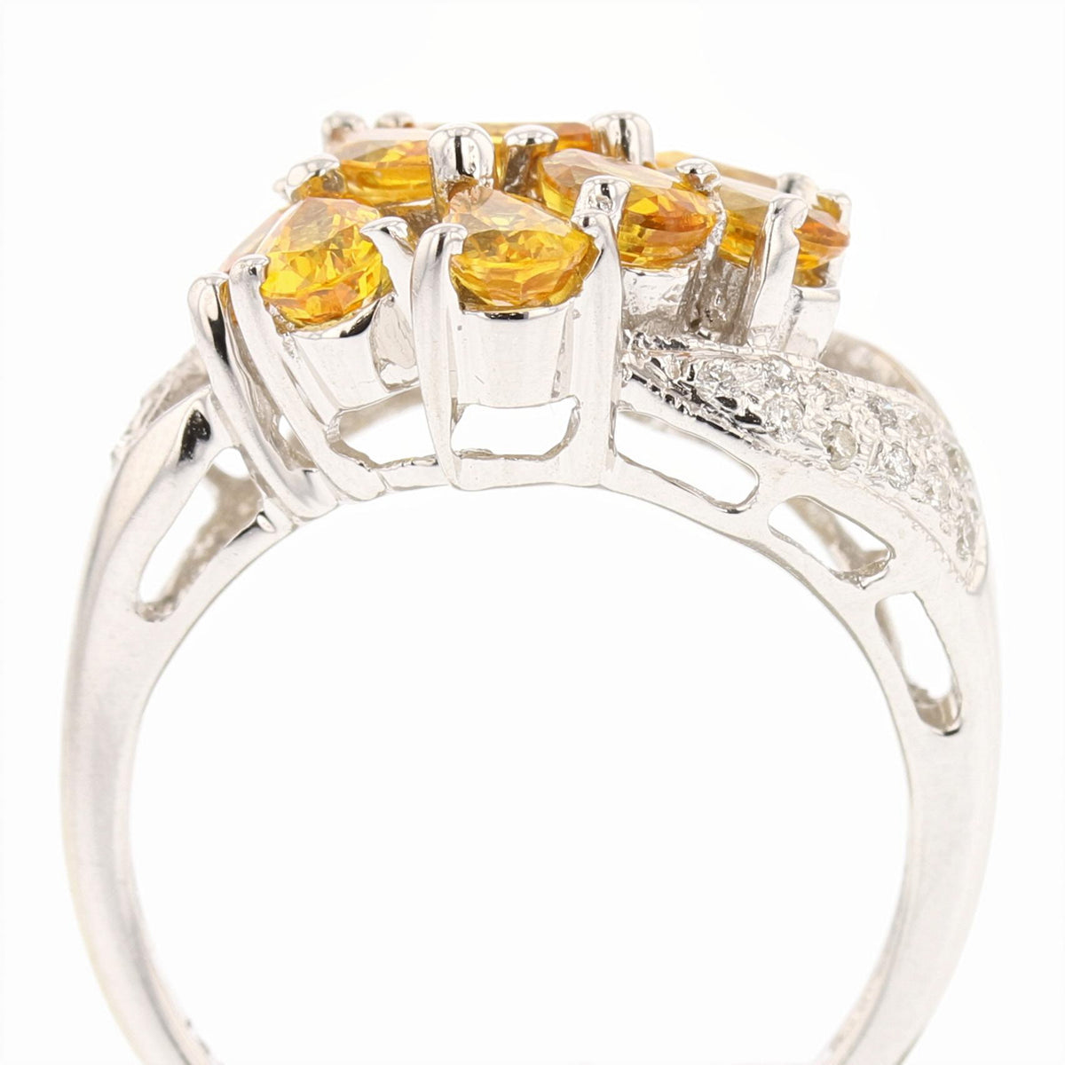 14K White Gold Yellow Sapphire, Diamond Ring