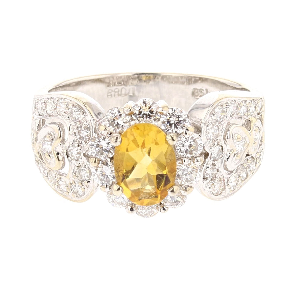 White Gold Oval Citrine Yellow Gemstone Ring