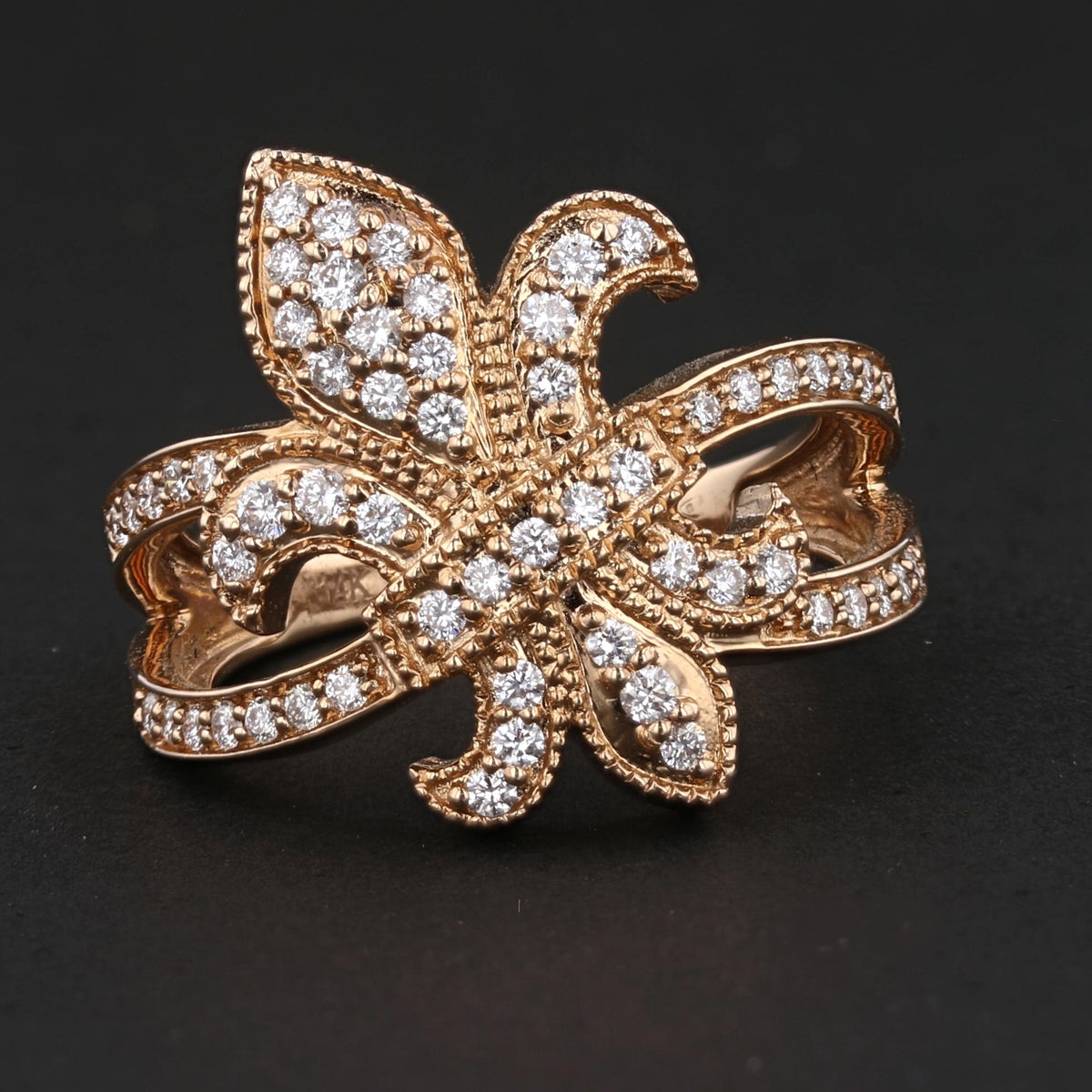 Rose Gold Fleur De Lis Diamond Ring