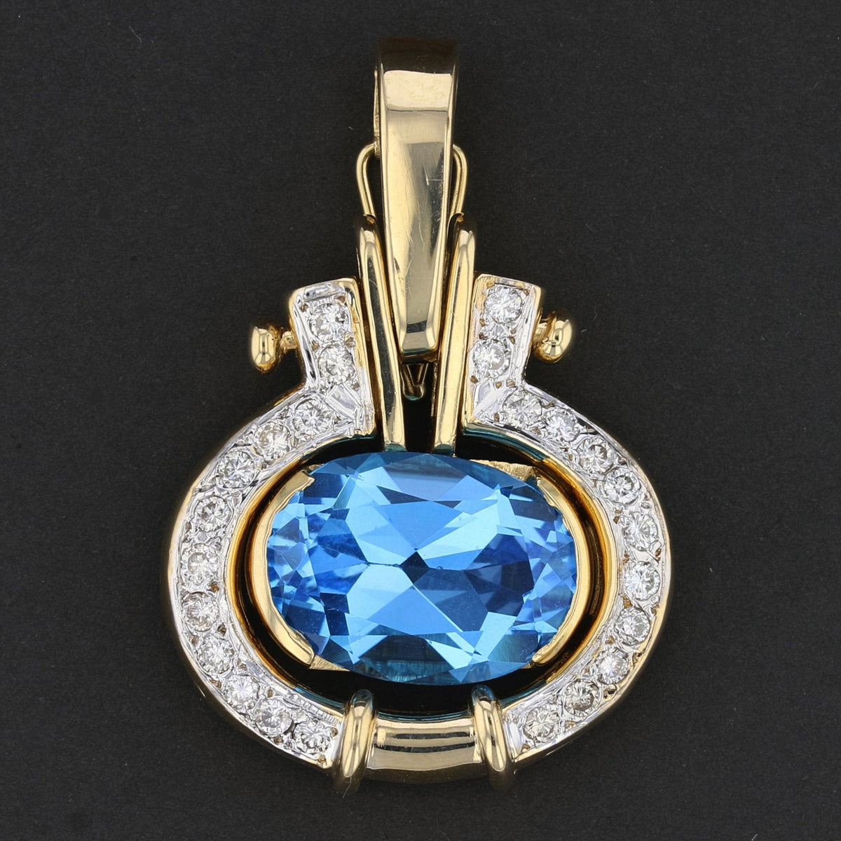 Vintage 14K Yellow Gold Blue Topaz & Diamond Pendant