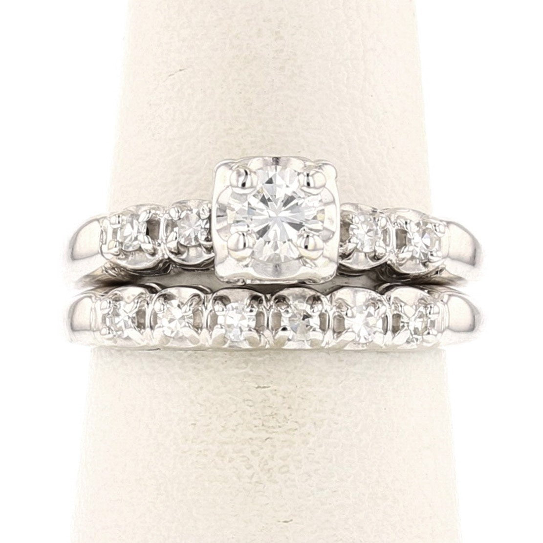 14K White Gold Diamond Engagement/Bridal Ring and Matching Band