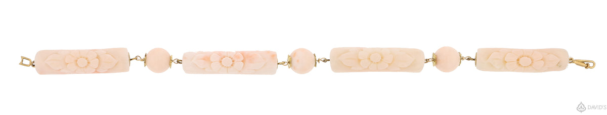 Carved Angel Skin Coral Gold Bracelet