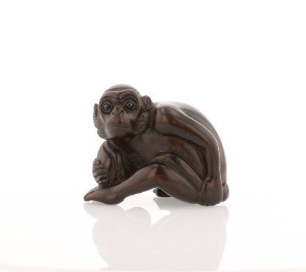 Vintage Ironwood Netsuke: Monkey with Nut