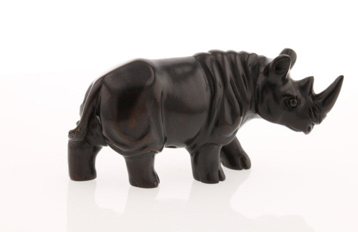 Regal Rhinoceros Dark Wood Netsuke - David's Antiques & Jewelry