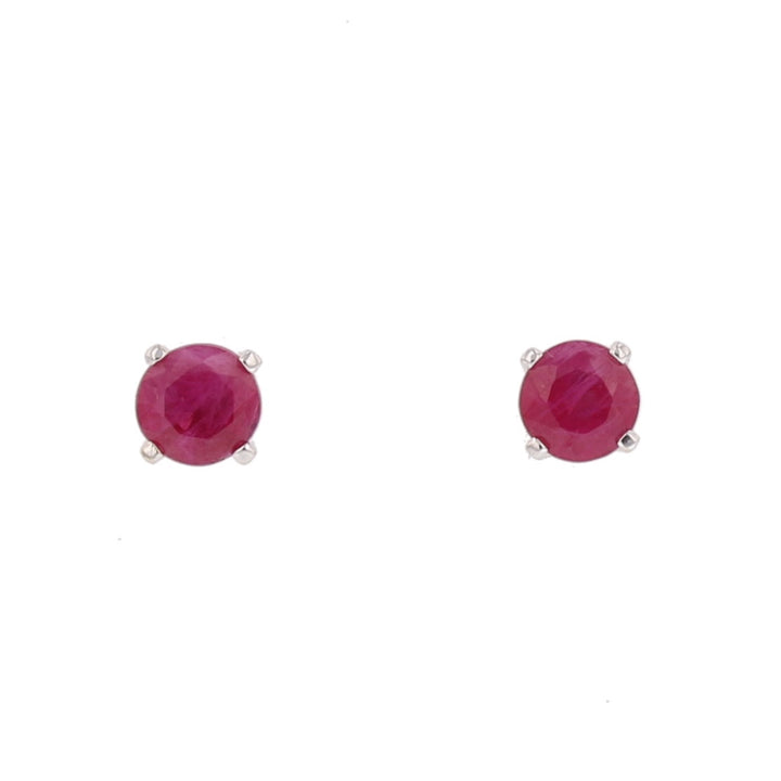 White Gold Round Ruby Stud Earrings