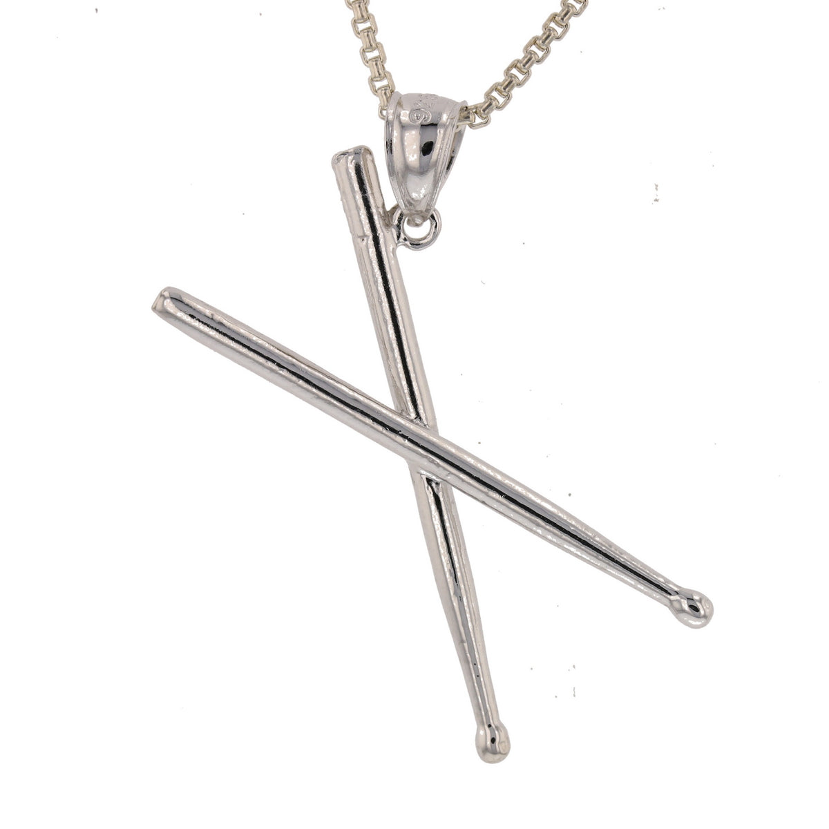 X Position Drum Stick 3D Sterling Silver Charm/Pendant