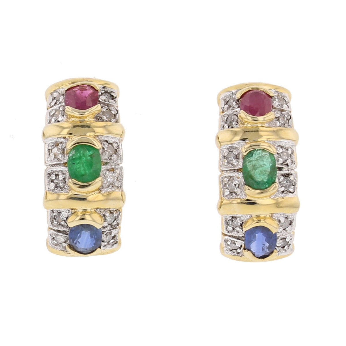 Ruby, Emerald, Sapphire & Diamond Earrings