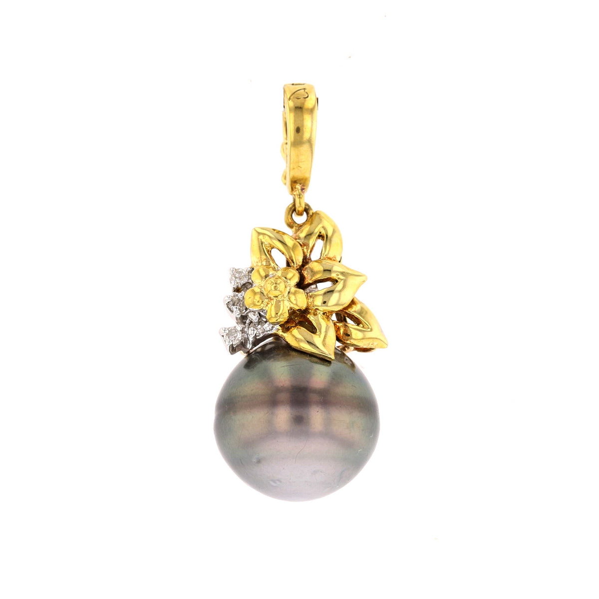 Tahitian Pearl & Diamond Pendant - 18K Yellow Gold