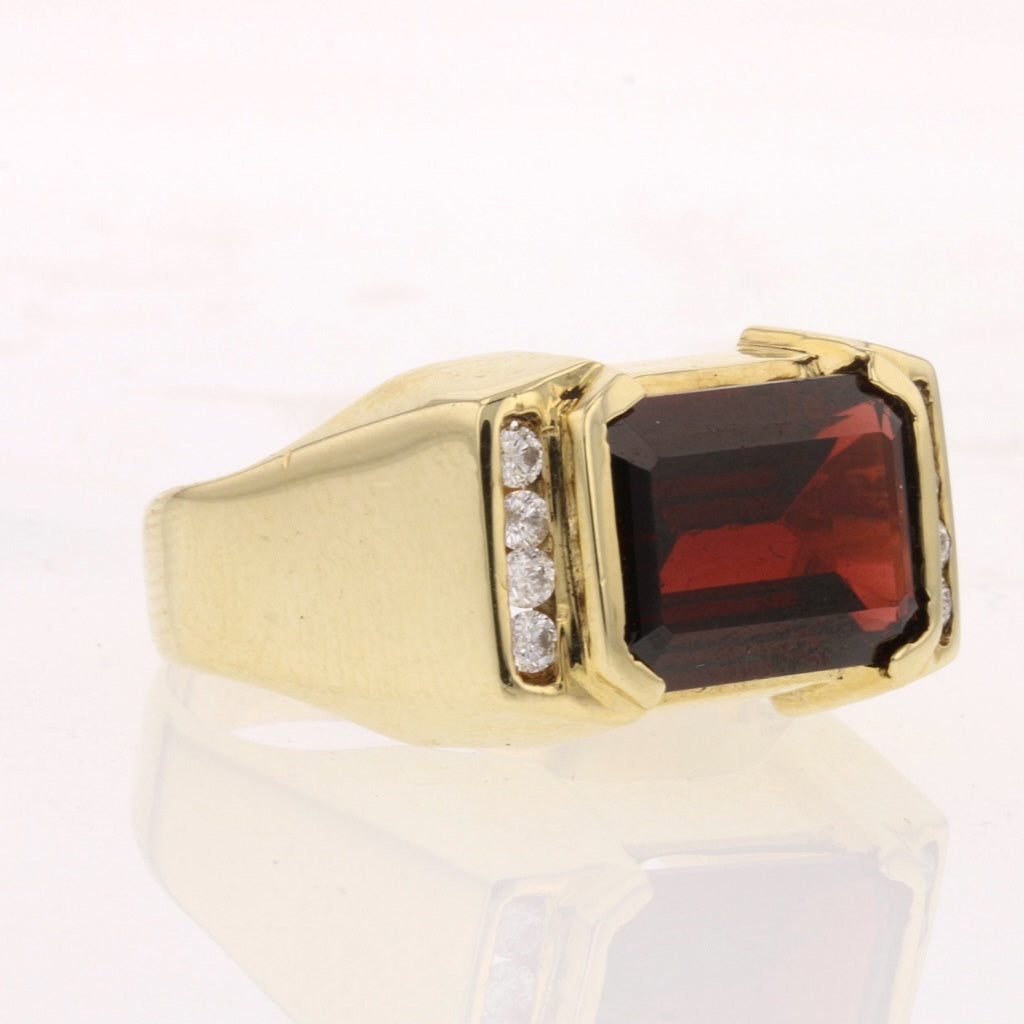 14K Yellow Gold Mozambique Garnet and Diamond Men's Ring