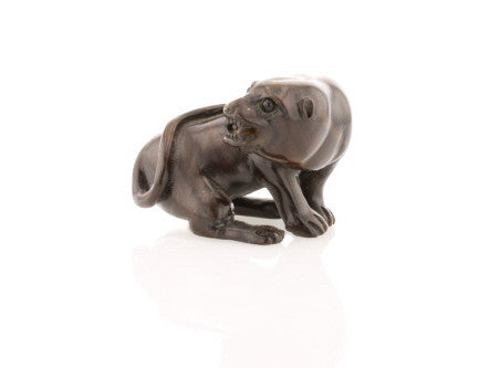 Vintage Carved Ironwood Lioness Netsuke