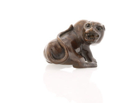 Vintage Carved Ironwood Lioness Netsuke