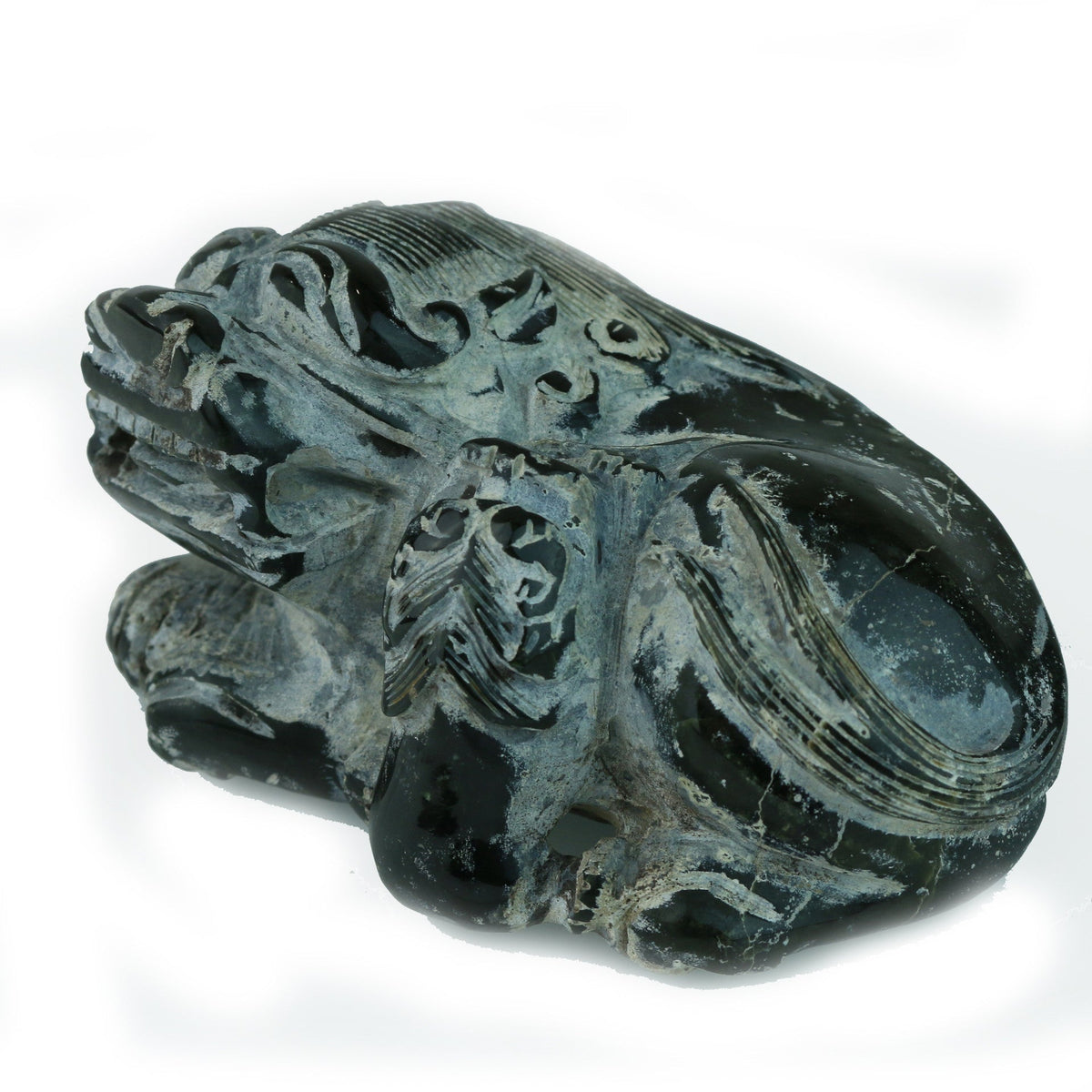 Unfinished Jade Carving of Mother and Child Foo Lioness